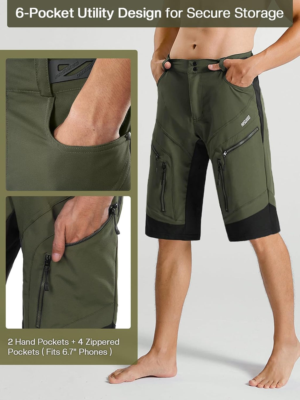 ARSUXEO Men's Loose Fit Cycling Shorts Mountain Bike Shorts Water Ressistant 1903