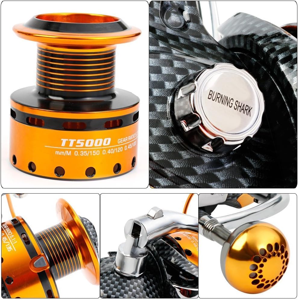 Burning Shark Fishing Reels- 12+1 BB, Light and Smooth Spinning Reels, Powerful Carbon Fiber Drag, Saltwater and Freshwater Fishing