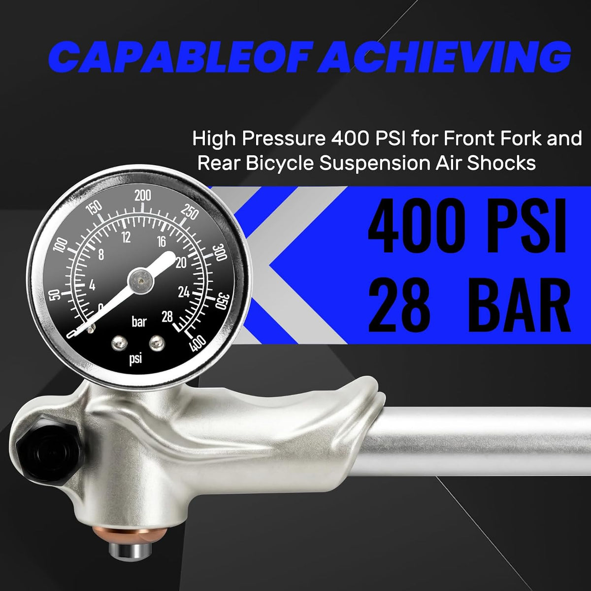 High Pressure Shock Pump, Bike Shock Air Pump with Gauge 400 PSI
