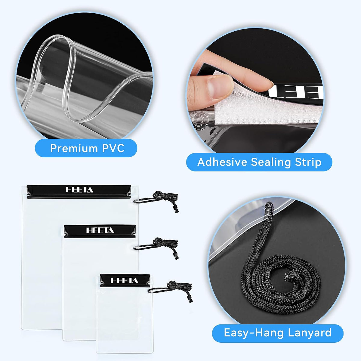 HEETA 5-Pack Clear Waterproof Dry Bag Pouch Document Holder for Phone Maps