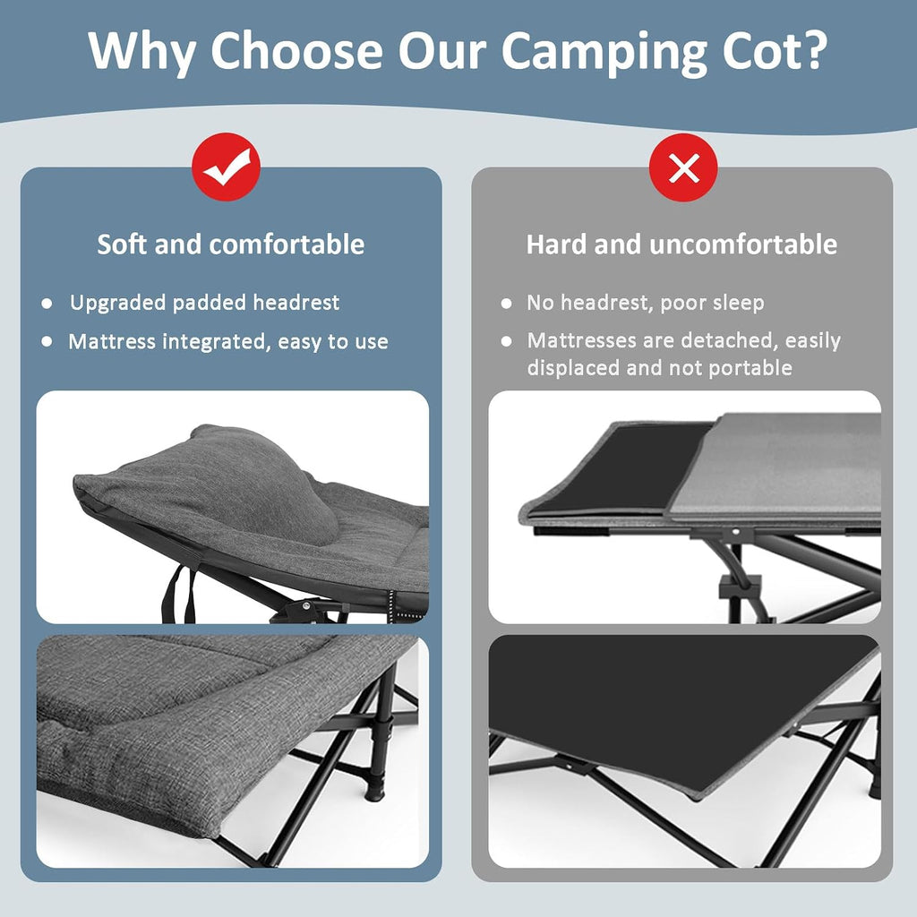 Mopaicot Camping Cot, Folding Cot Bed for Adults with Mattress and Pillow