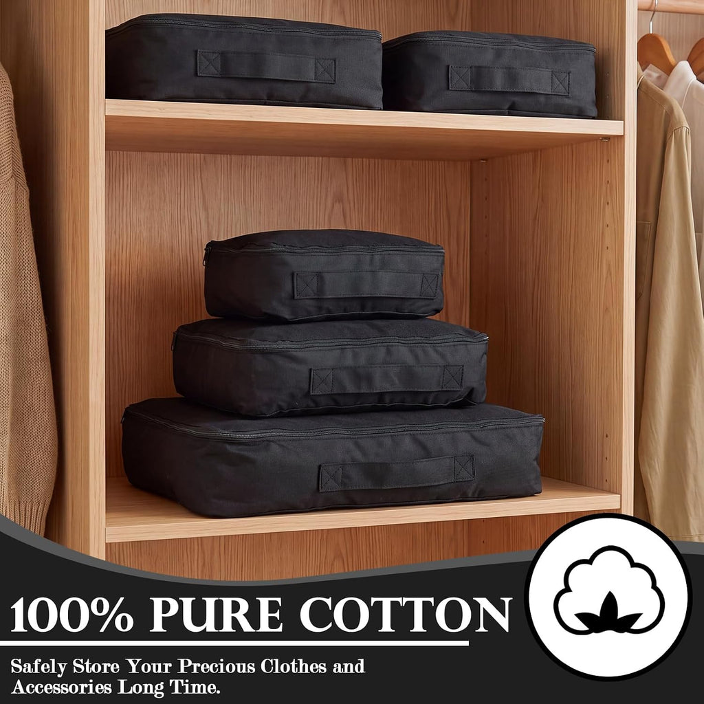 Shinymoon 3 Set 100% Cotton Packing Cubes 3 Sizes Regular Black