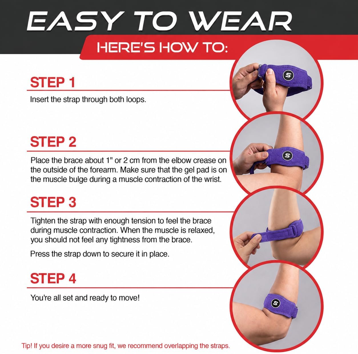 Sleeve Stars Tennis Elbow Brace for Men & Women, Elbow Brace for Tendonitis, Tennis Elbow Strap, Golfers Elbow Brace, Elbow Support Wrap for Tennis Elbow Relief, Fits 9"-23" (Single/Dark Purple)
