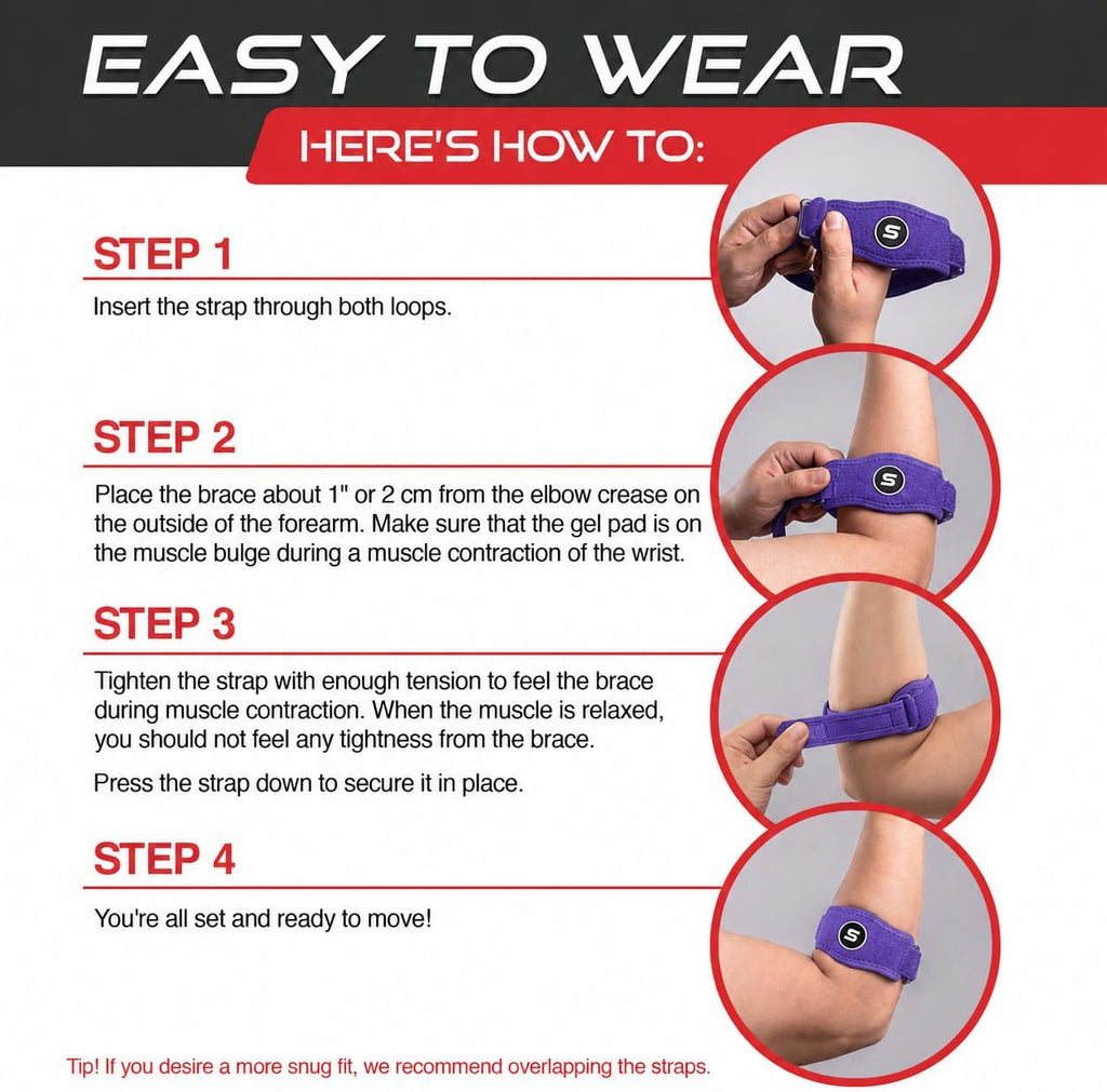 Sleeve Stars Tennis Elbow Brace for Men & Women, Elbow Brace for Tendonitis, Tennis Elbow Strap, Golfers Elbow Brace, Elbow Support Wrap for Tennis Elbow Relief, Fits 9"-23" (Pair/Dark Purple)