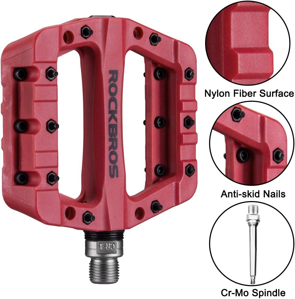 ROCKBROS Nylon Fiber Bike Pedals Lightweight Platform MTB BMX 9/16"