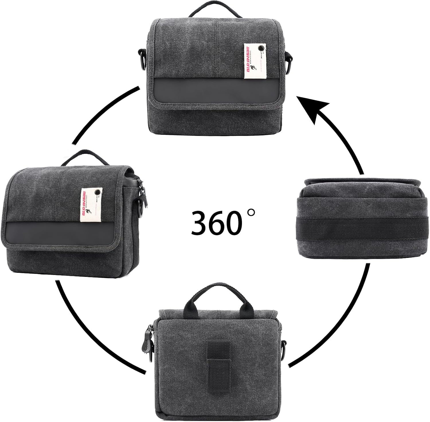 Besnfoto Camera Bag Purse Small Messenger Shoulder Bag for Mirrorless DSLR Camera Waterproof Canvas Compact Photography Case, Black Gray
