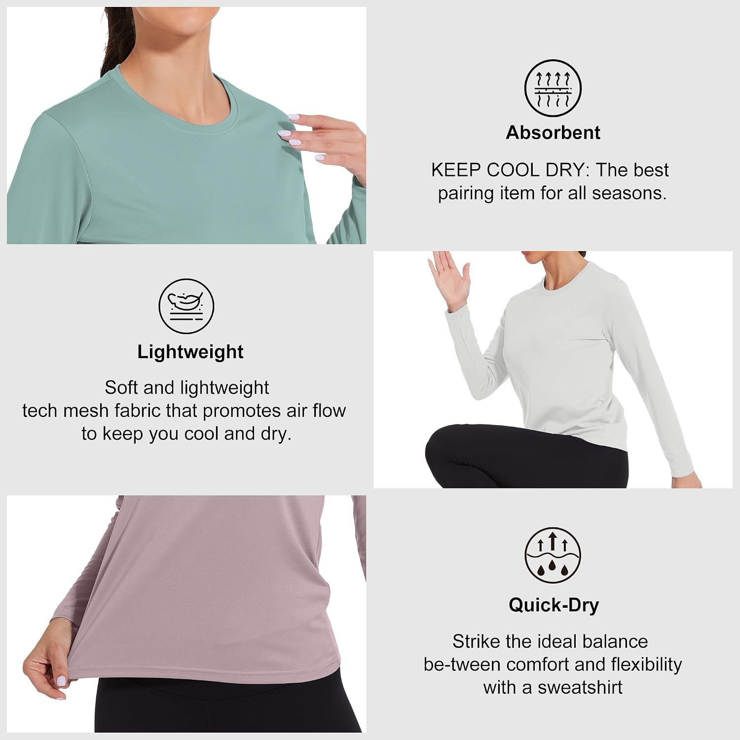 HovSiyla Women Long Sleeve Shirts Running UV Rash Guard Casual Tops Sun Protection Workout Hiking T Shirts for Women