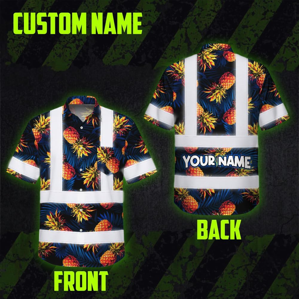 High Visibility Hawaiian Shirt for Men Tropical Shirts Custom Name Floral Outfit Reflective Safety Workwear