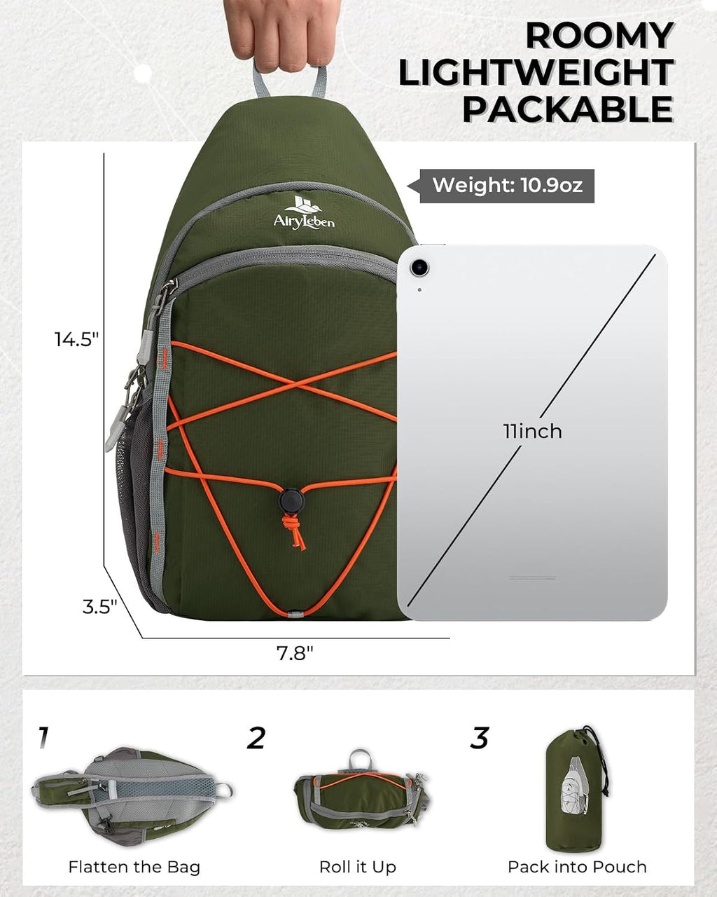 Packable Crossbody Sling Bag for Men Women RFID Lightweight Travel Daypack