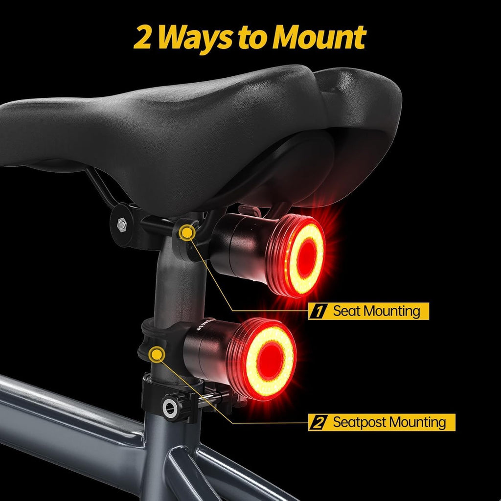 Smart Bike Tail Light, Brake Sensing, Auto On/Off, Saddle & Seatpost Mount
