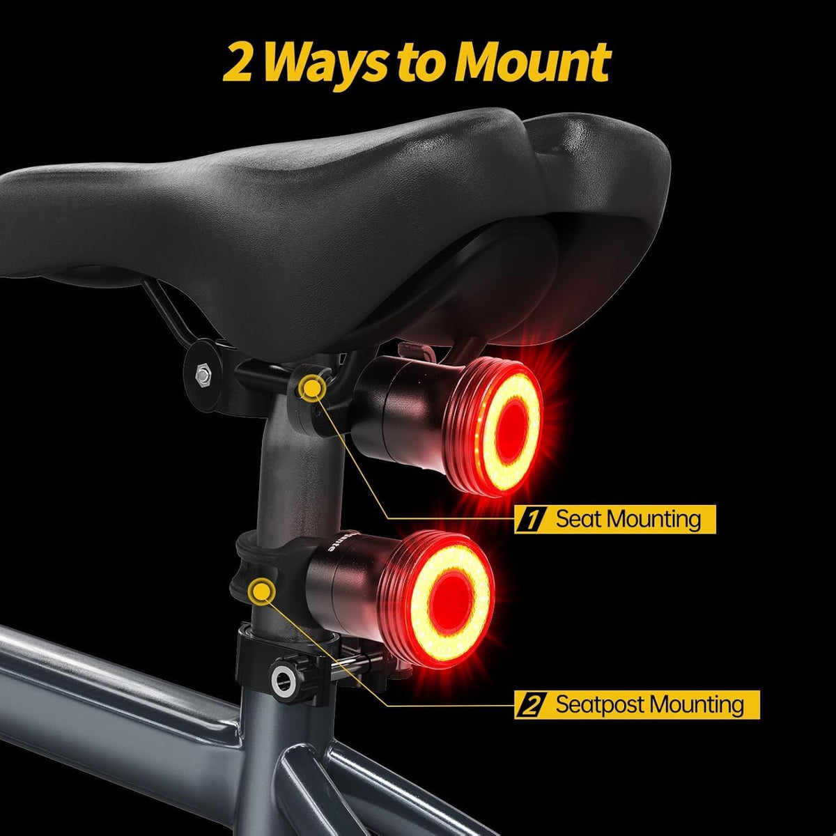 Smart Bike Tail Light, Brake Sensing, Auto On/Off, Saddle & Seatpost Mount