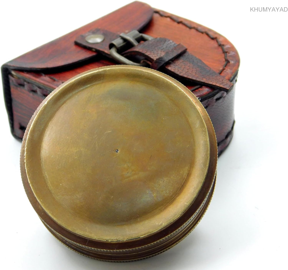 Brass Hand Made Fully Functional Compass with Leather Case & Robert Frost Poem Engraved