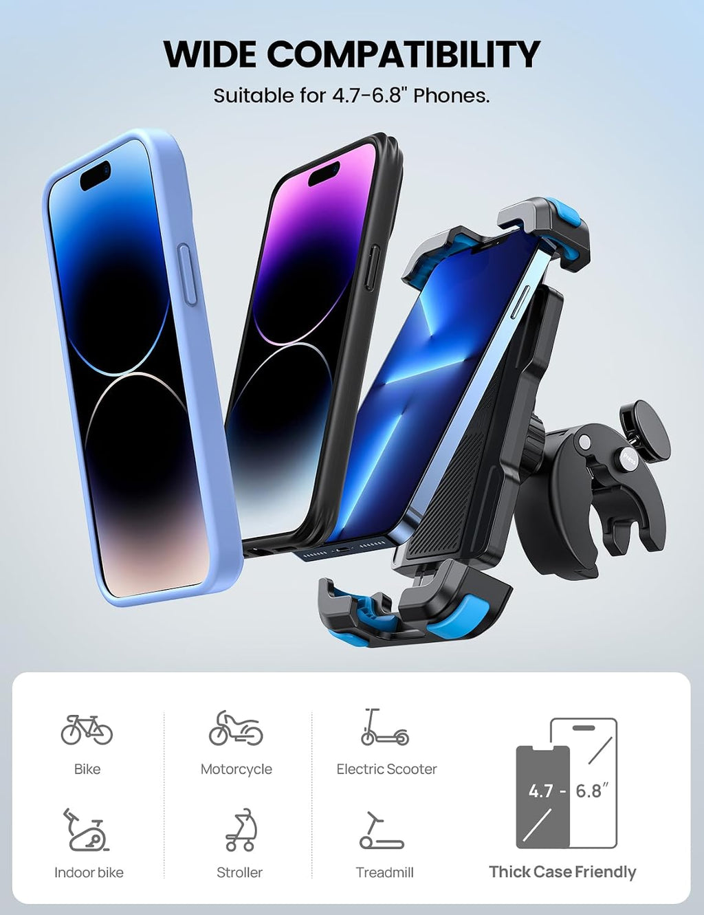 Lamicall Motorcycle Bike Phone Holder with Upgrade Quick Install Bar Clip