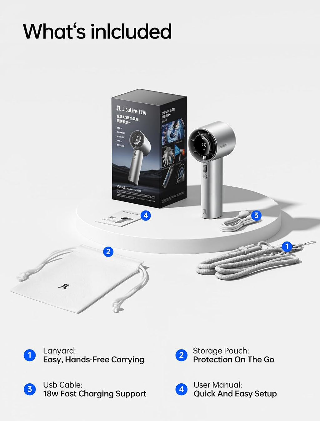 JISULIFE Handheld Fan Pro1S - Next-Gen Airflow: Up to 40H Runtime