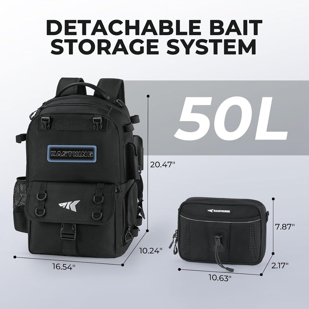 KastKing BaitSpace Fishing Tackle Backpack with Removable Bait Binder,2 Rod Holders Storage Fishing Gear and Equipment
