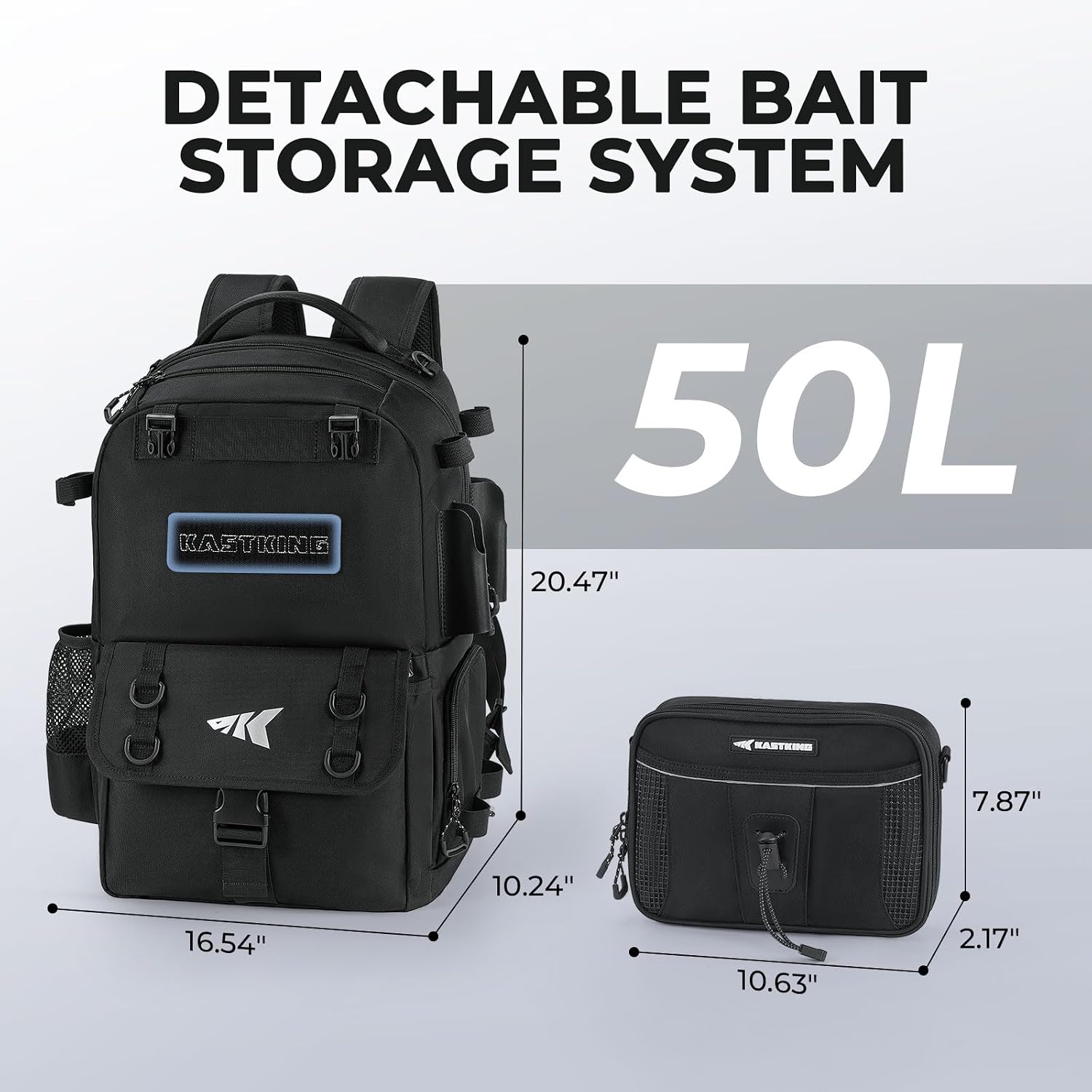 KastKing BaitSpace Fishing Tackle Backpack with Removable Bait Binder,2 Rod Holders Storage Fishing Gear and Equipment