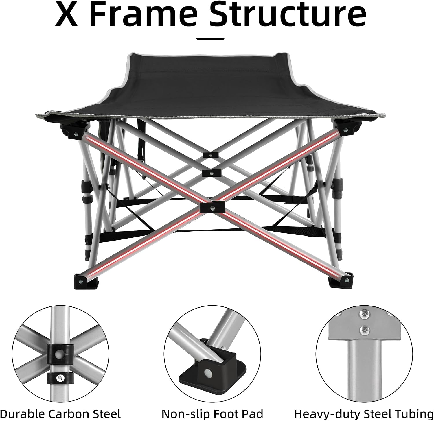 Fragess Portable Camping Cot, Sleeping Cots for Adults, 28" Extra Wide Folding Cot Max Load 600LBS with Thick Mattress, Portable Camping Bed for Outdoor Camp/Office, Home Nap (Black+Grey)