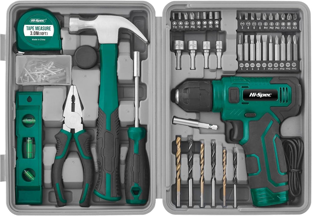 Hi-Spec Tool Set with 8V Drill Set Home DIY Repair & Maintenance, Pink