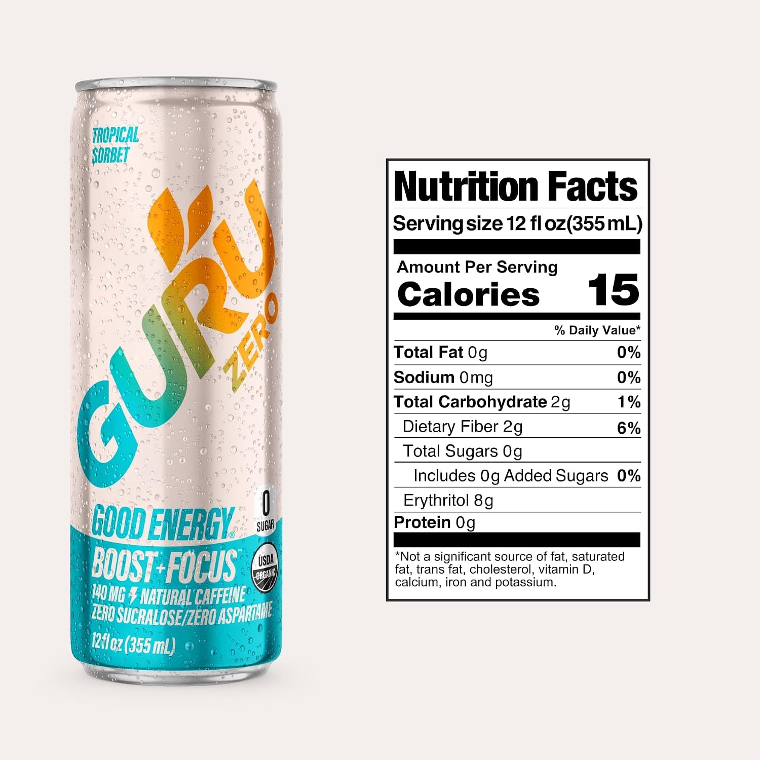 GURU Zero Sugar Organic Energy Drink, Variety Pack, 12 Fl Oz, 12 Pack