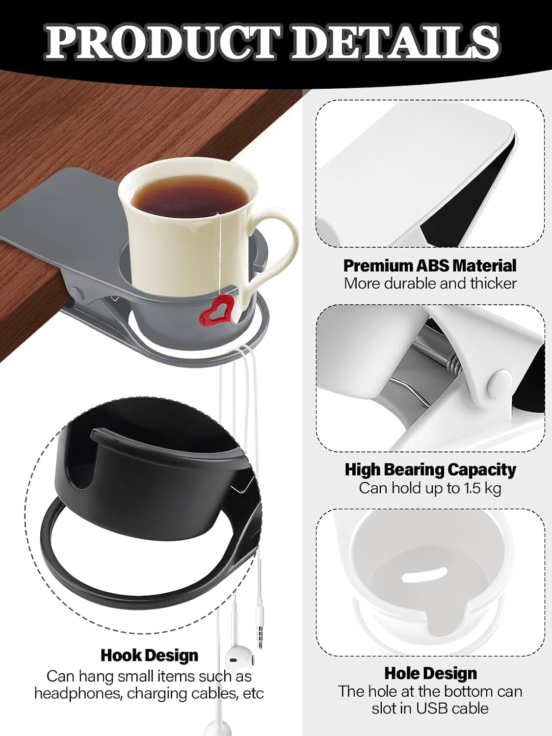 3PCS Clip on Drink Holder for Beach Chair, Desk Cup Holder with Groove