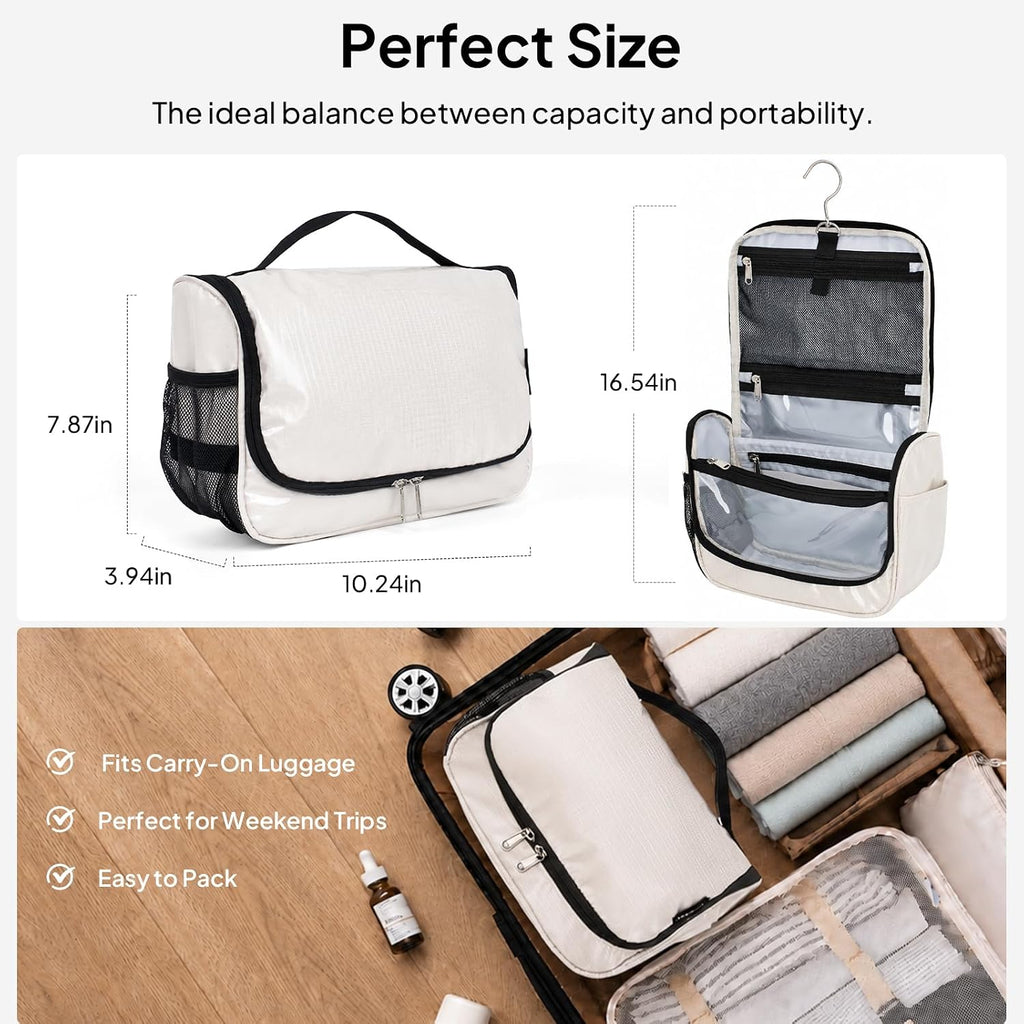 Travel Toiletry Bag for Women & Men, Waterproof Hanging Makeup Organizer