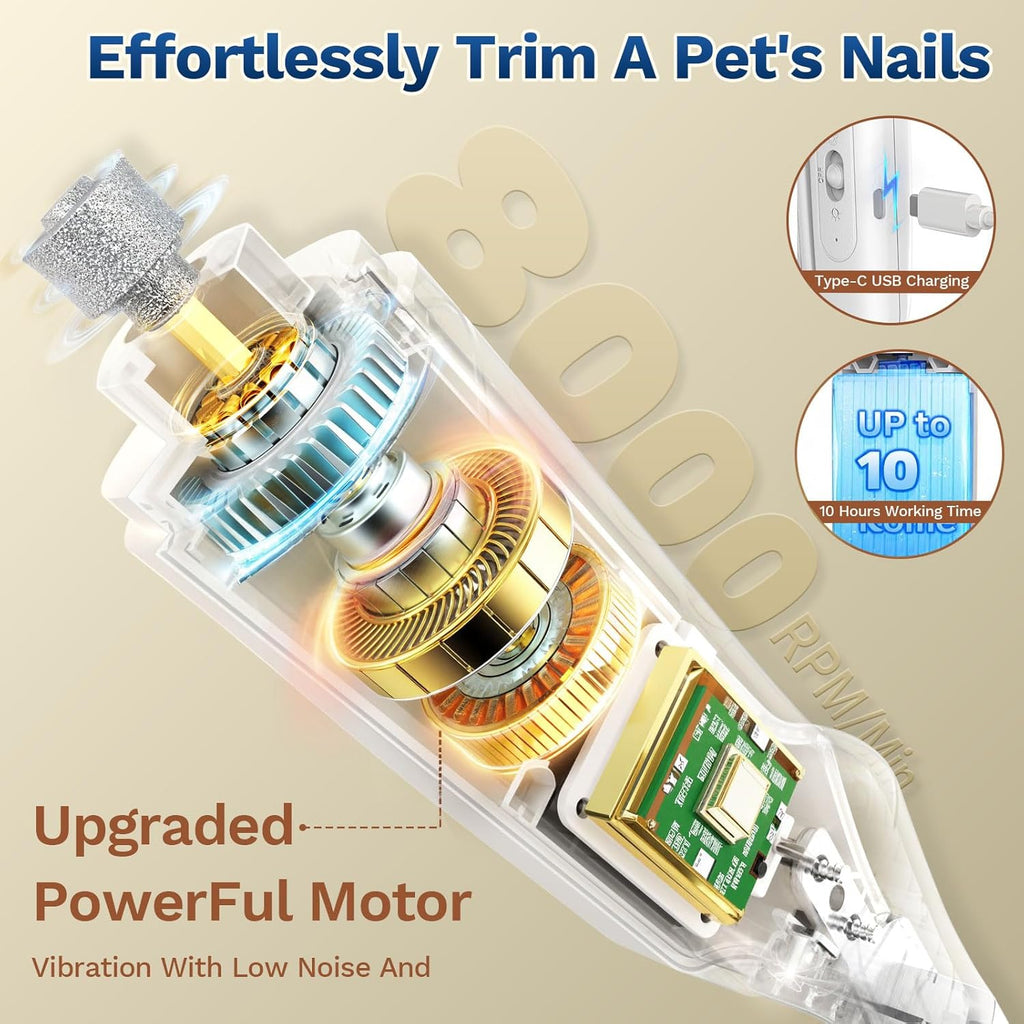 2-in-1 Dog&Cat Nail Clippers with Light, Type-c Pet Claw Trimmer & Grinder