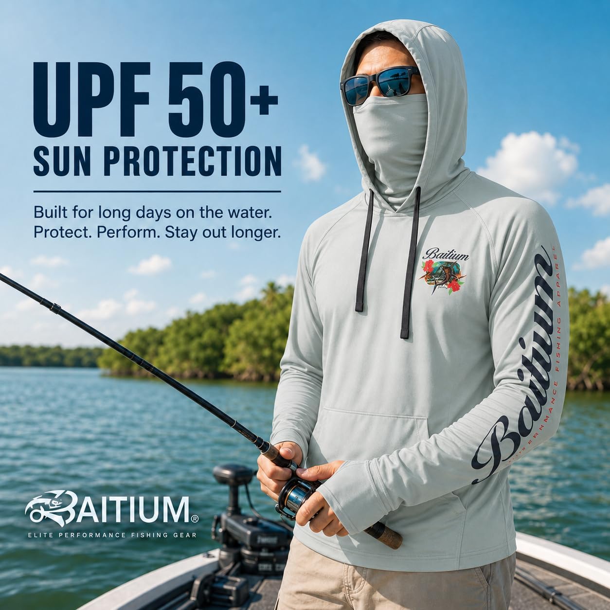 Fishing Shirts for Men,UPF50 Hooded Long Sleeve with Gaiter, Sun Protection Dry Fit Apparel, Face Mask, Fishing Clothes