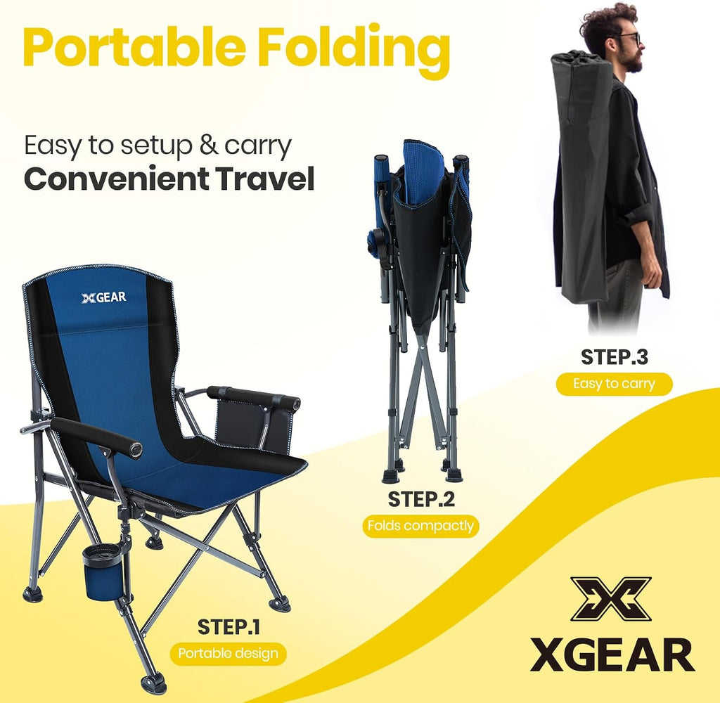 XGEAR Portable Camping Chair for Adutls Outdoor Camp Chairs,Blue