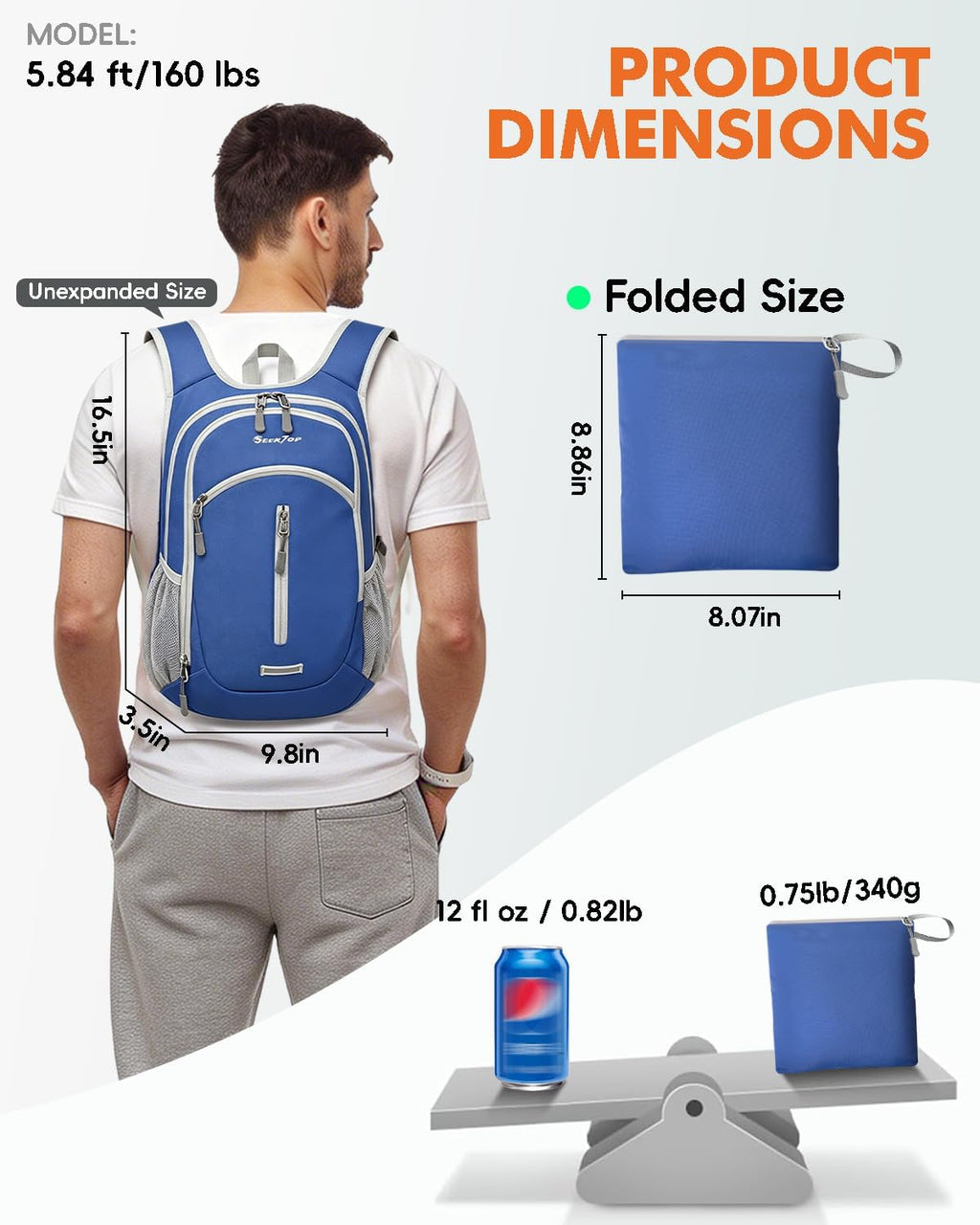 Seektop Small Hiking Backpack Expandable 12L-16L
