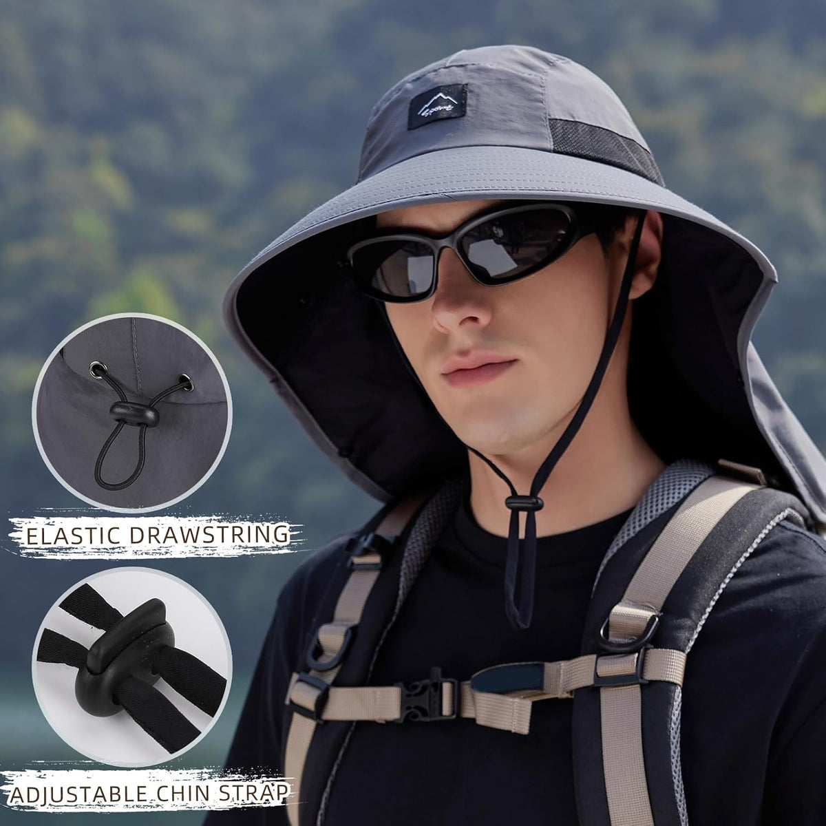 Rosoz Outdoor Sun Hat for Men Women, UPF 50+Fishing Hat with Neck Flap