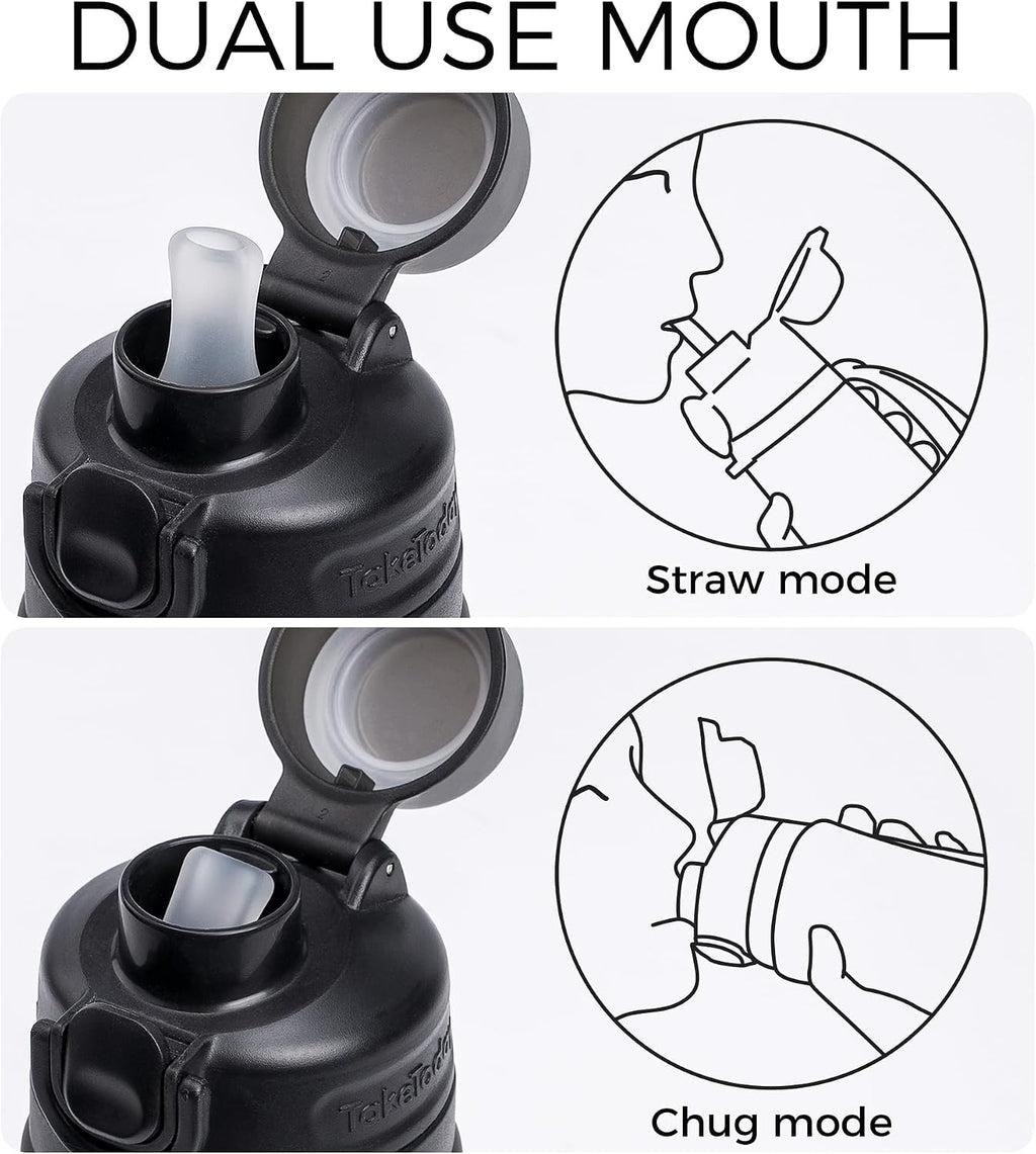 TakeToday Collapsible Water Bottles 21oz (600mL), Foldable Platinum Silicone Travel Water Bottle with Straw & Carry Strap, Leak-Resistant Screw Lid, Wide Mouth, BPA-Free for Hiking, Camping, Travel