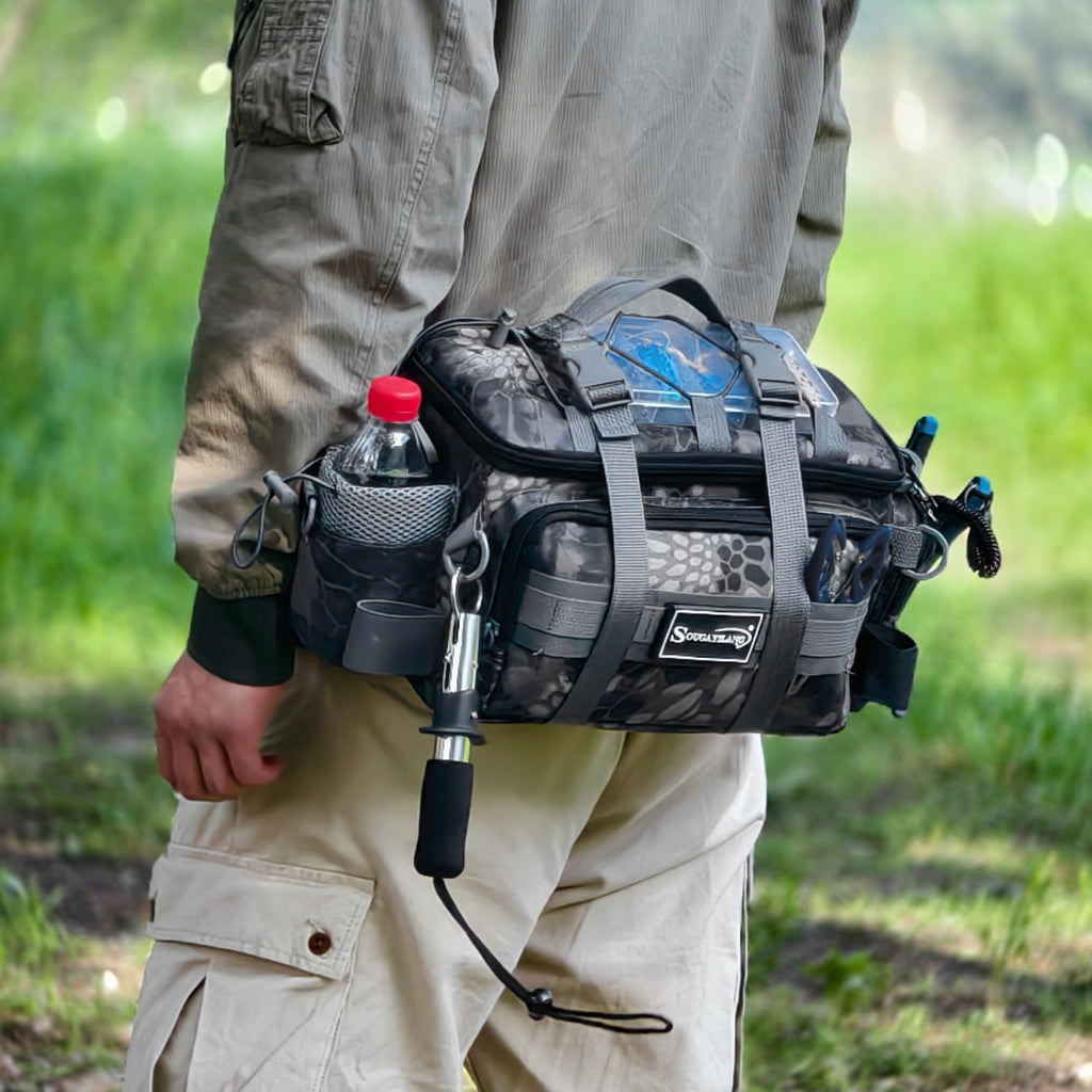 Sougayilang Fishing Tackle Bags - Fishing Tackle Storage Bags for Saltwater or Freshwater Fishing Gear - Padded Shoulder Strap - Tackle Box Bag Fishing Bag(Grey)