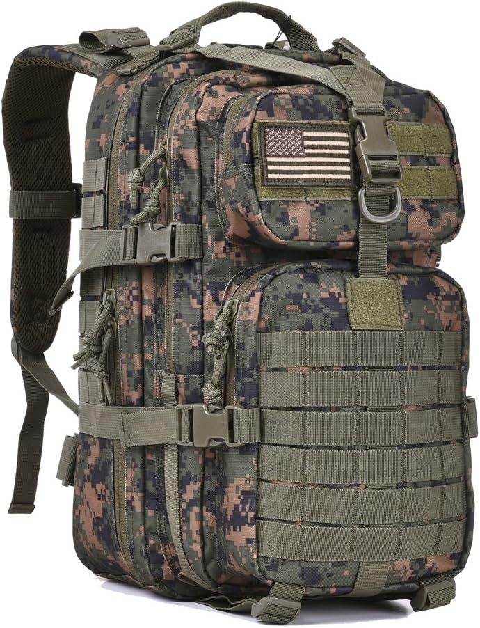 REEBOW GEAR 38L Tactical Backpack for Men 3 Day Military Bug Out Bag | Green Camouflage, Large Heavy Duty Backpacks, MOLLE Straps, Survival Sports Rucksack, for Sports Outdoor Trekking Hiking
