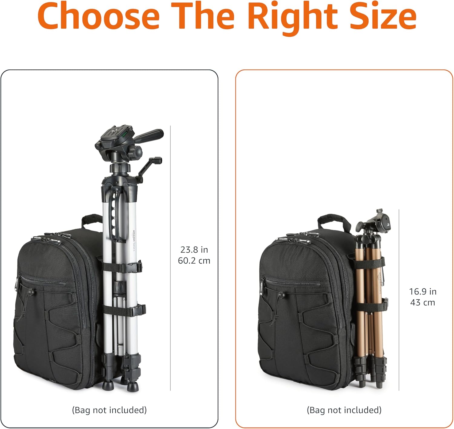 Amazon Basics 50-inch Lightweight Portable Camera Tripod Stand with Quick-Release Plate, Adjustable Height, Aluminum, for Travel Photography, Champagne
