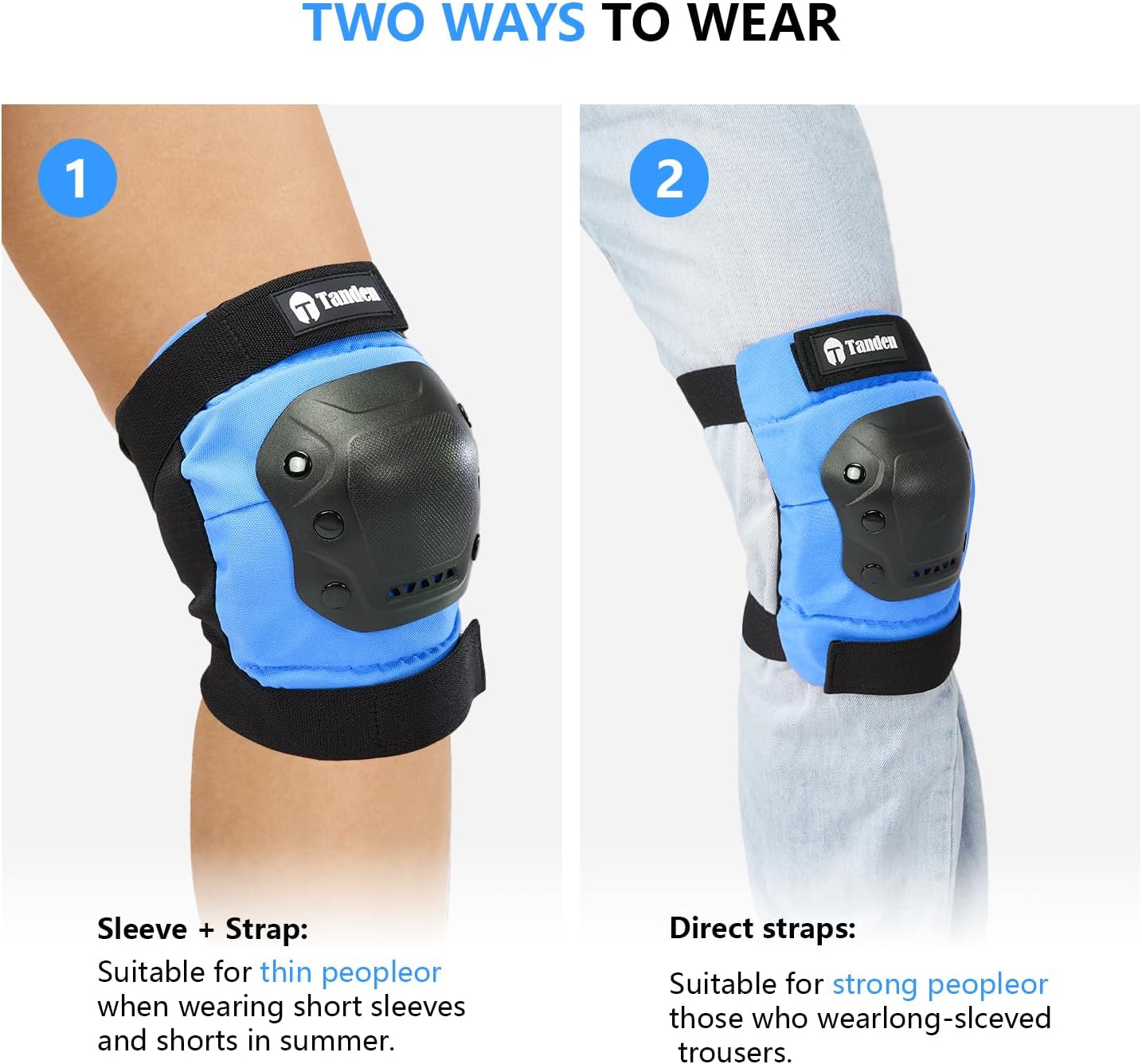 Tanden Skate Protective Gear Adult Knee Pads and Elbow Pads Set Wrist Guard