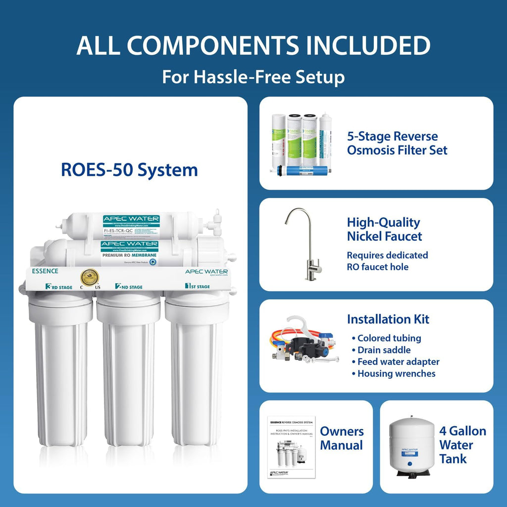 APEC Water ROES-50, 5-Stage Under Sink Reverse Osmosis System, 50 GPD