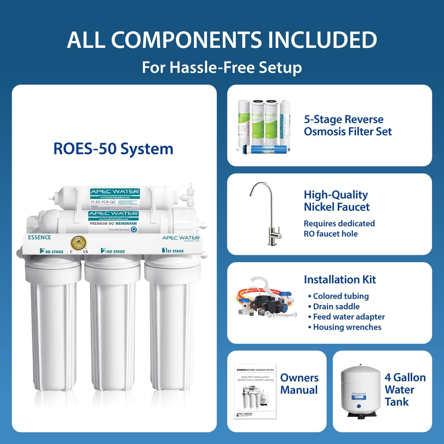 APEC Water ROES-50, 5-Stage Under Sink Reverse Osmosis System, 50 GPD