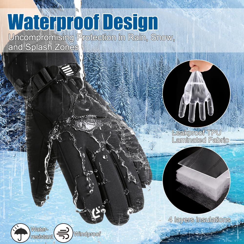 Winter Gloves for Men Women, Cold Weather Gloves for Skiing Snow Glove, Thermal Waterproof Gloves Windproof Warm Gloves for Outdoor Running,Cycling,Hiking, Driving, Freezer Work