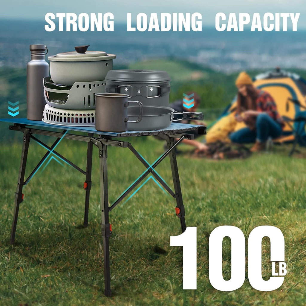 VILLEY Portable Camping Table with Adjustable Legs, Aluminum Folding Table