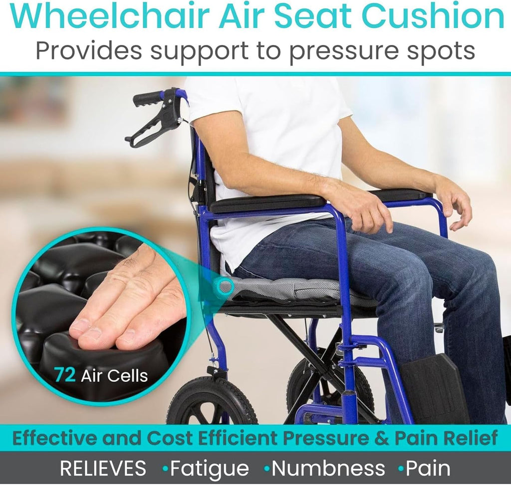 Vive Inflatable Wheelchair Air Seat Cushion - Adjustable Air Pressure