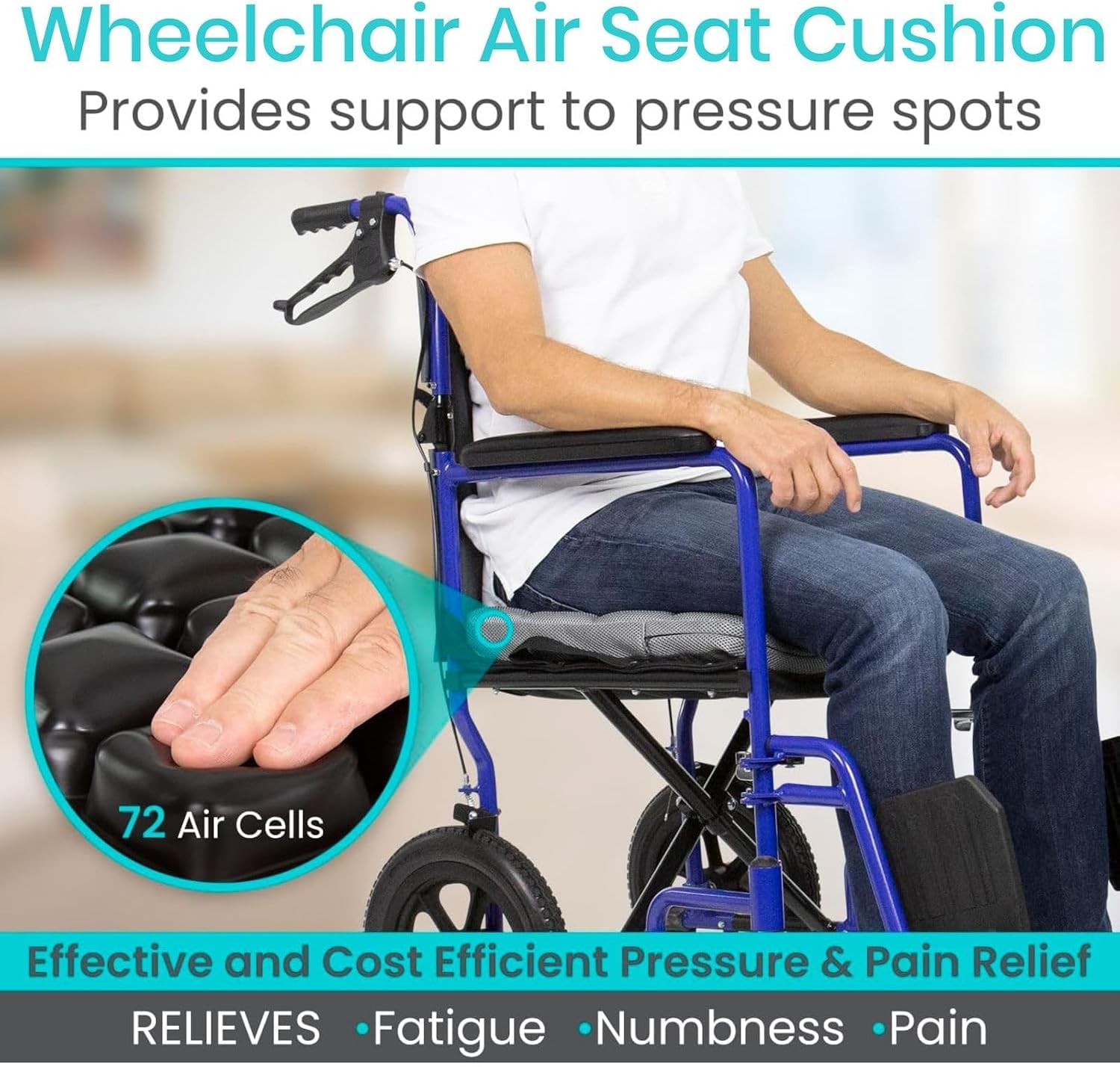 Vive Inflatable Wheelchair Air Seat Cushion - Adjustable Air Pressure