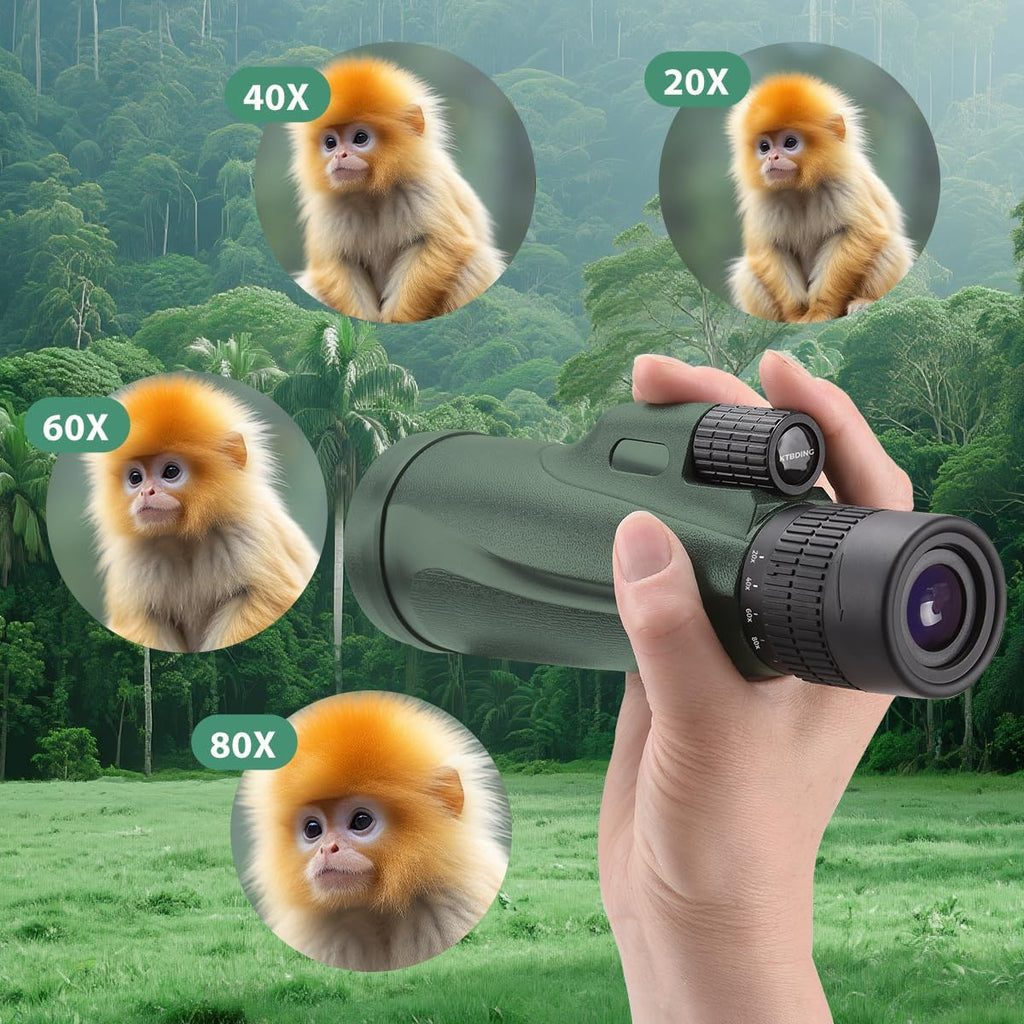 Monocular Telescope 80x100 Wide Field HD Monoculars for Adults with Tripod & Phone Adapter Perfect for Bird Watching Hiking & Outdoor Activities -Green
