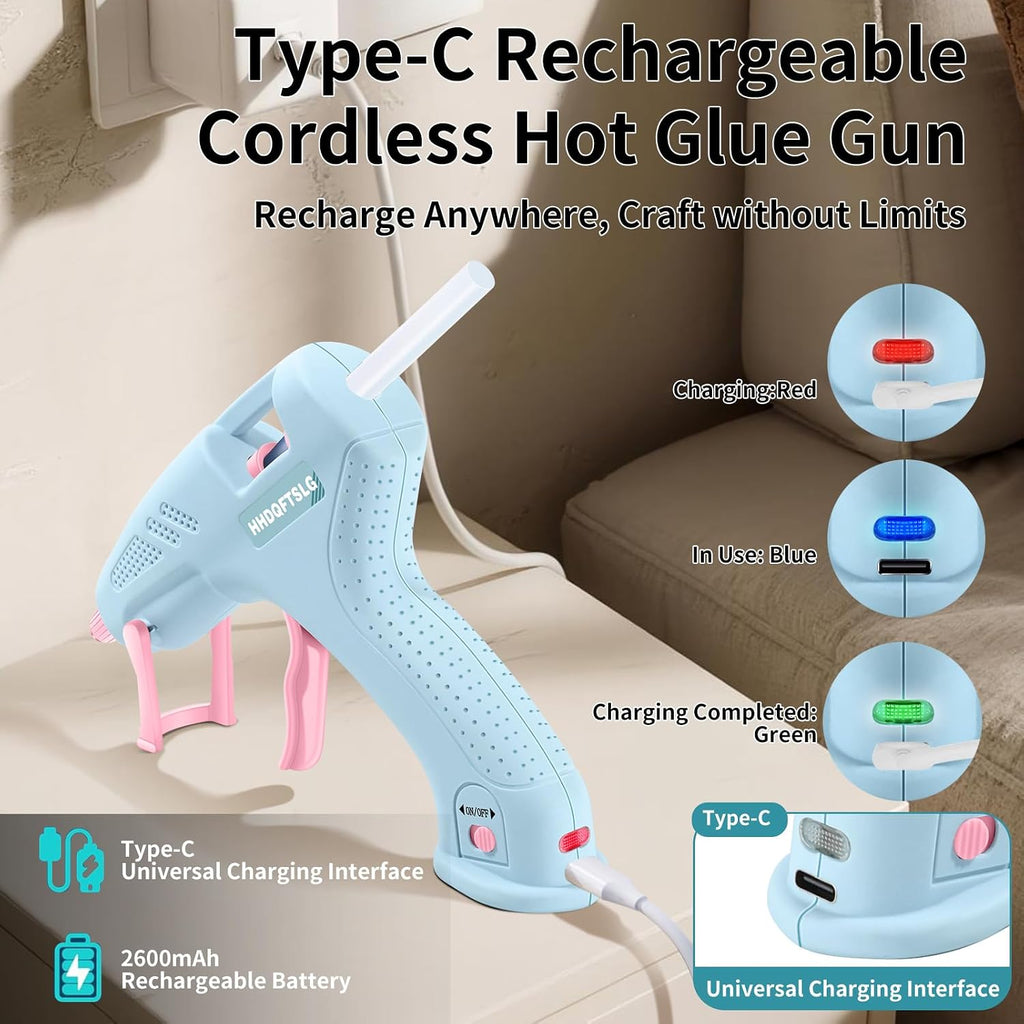 Cordless Hot Glue Gun Kit with 30 Sticks, Fast Heating 2.6Ah Rechargeable