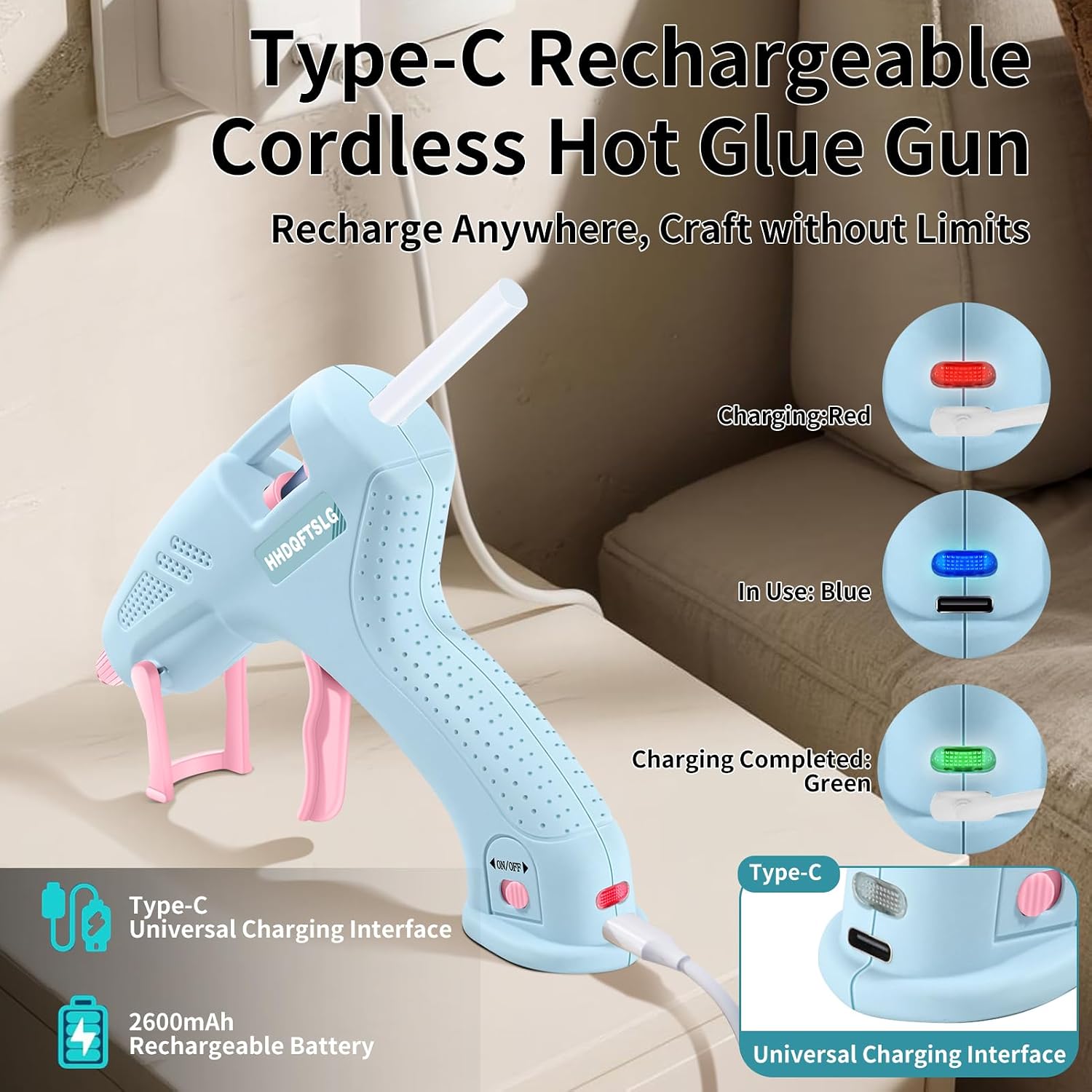 Cordless Hot Glue Gun Kit with 30 Sticks, Fast Heating 2.6Ah Rechargeable