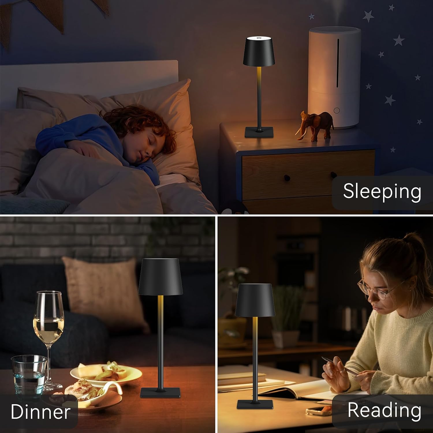 Yogaret Black Cordless Table Lamps, 6000mAh Rechargeable Battery LED Lights