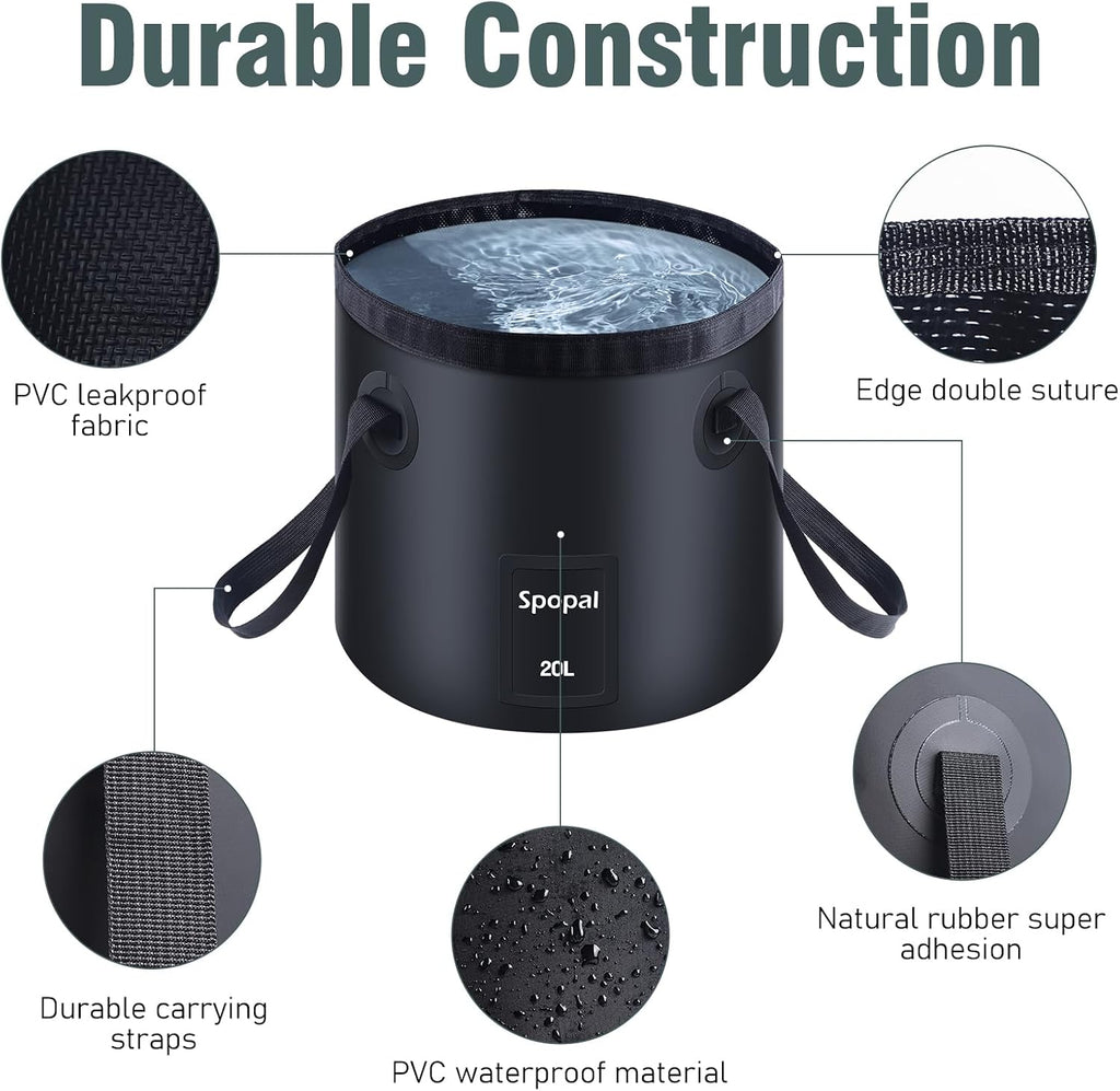Spopal 10000mAh Camping Shower with Collapsible Bucket Handle 20L