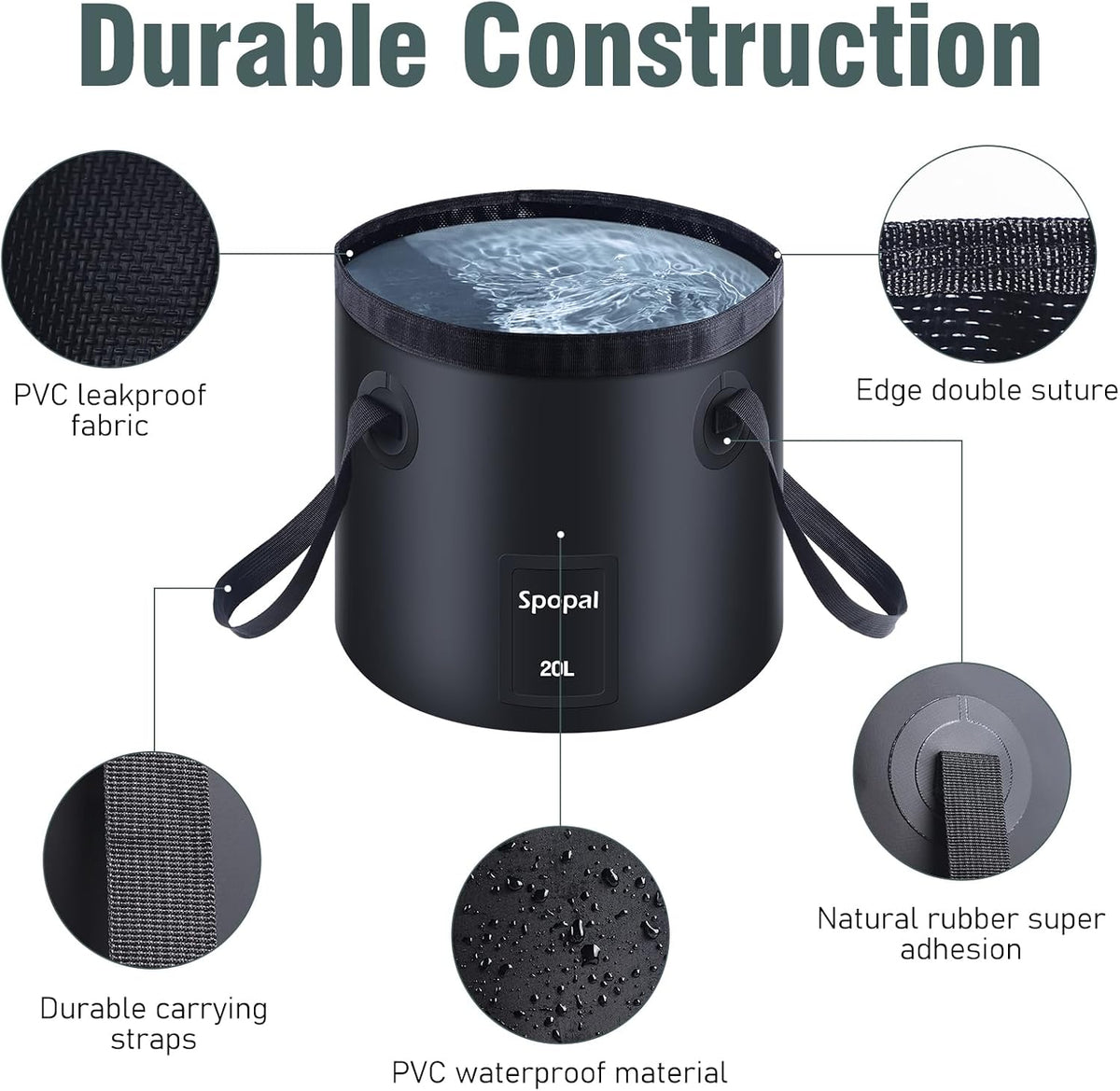Spopal 10000mAh Camping Shower with Collapsible Bucket Handle 20L