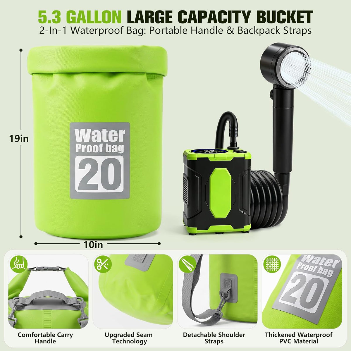 2026 Portable Shower For Camping With Bag,10000mAh Camping Shower Pump