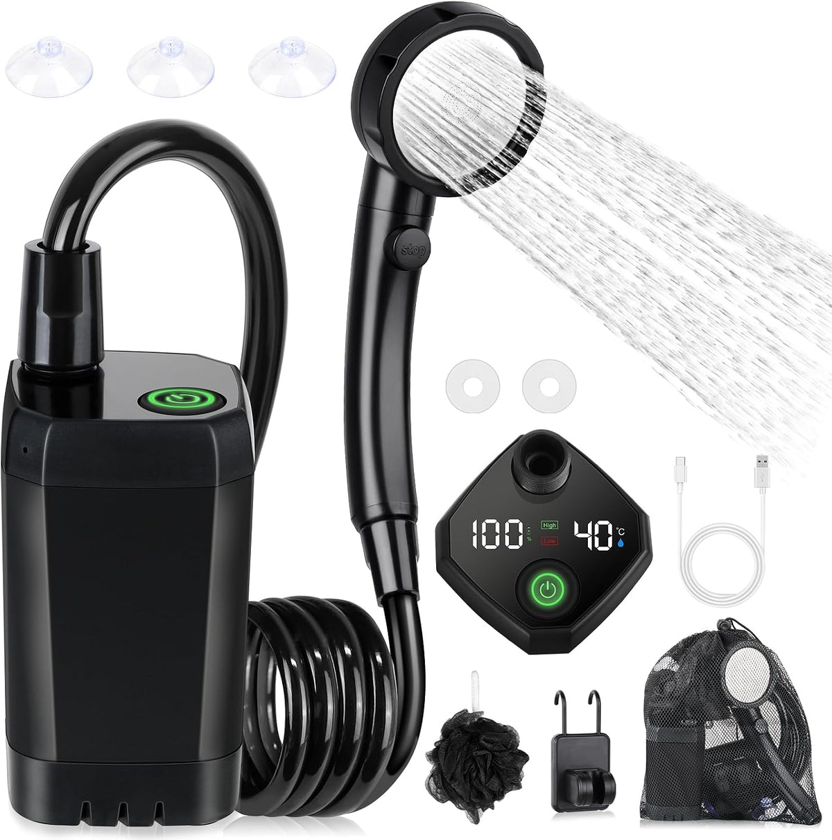 Spopal Portable Shower for Camping, [Long-Lasting] 6000mAh Rechargeable