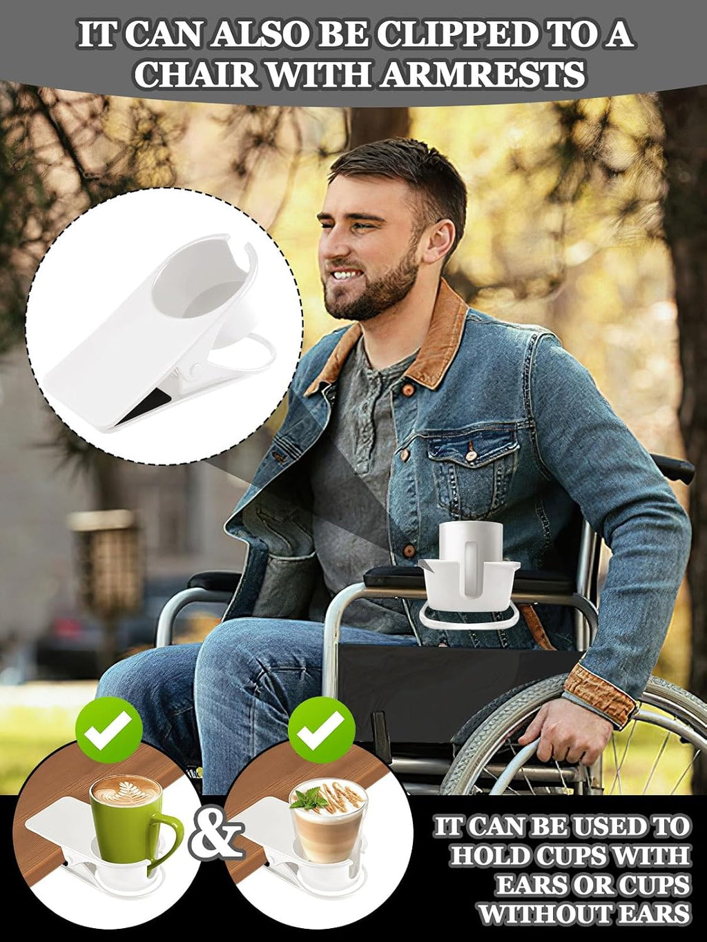 2PCS Clip on Drink Holder for Beach Chair, Desk Cup Holder with Groove